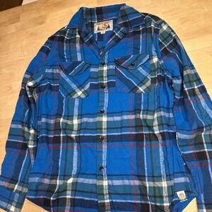 Free Planet Blue Plaid Casual Button Down Shirt